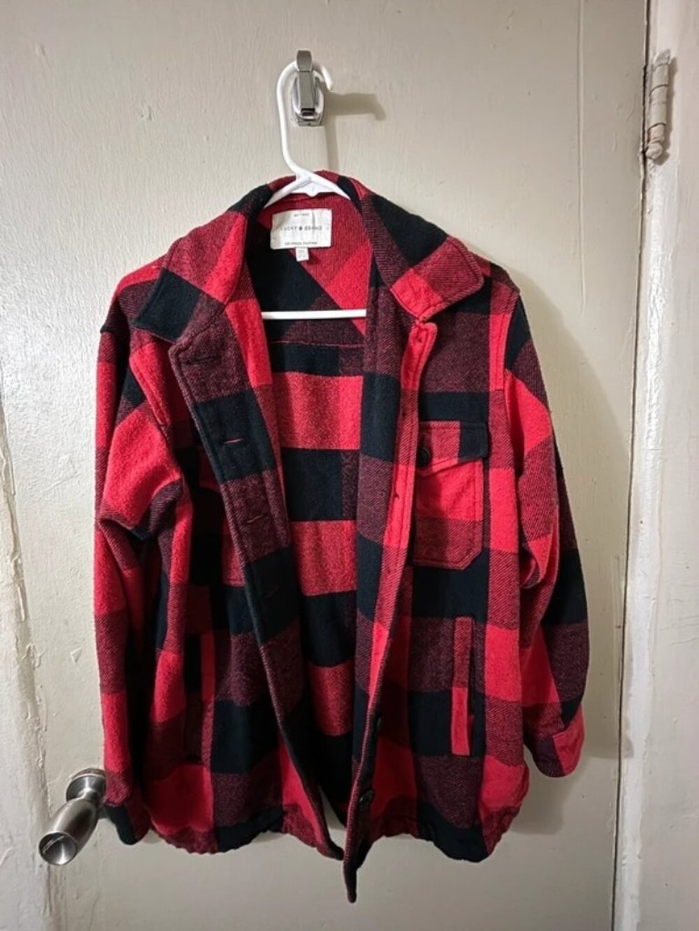 Red & Black Buffalo Plaid Button-Up Shacket Women’s S